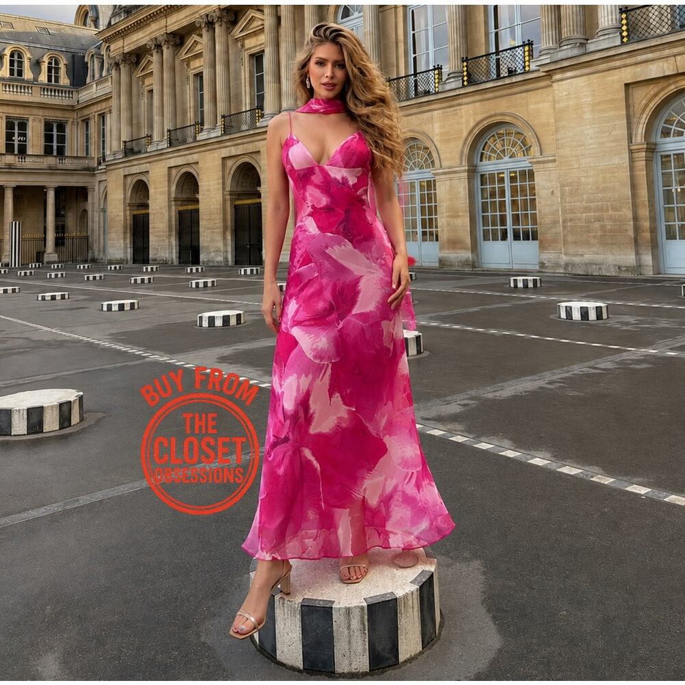 Zara NWT Pink Floral Foulard Maxi Dress Scarf S - Picture 4 of 16